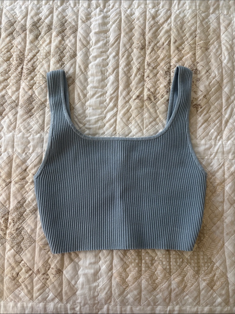Aritzia Ribbed Square-Neck Crop Tank - Dusty Blue Gray